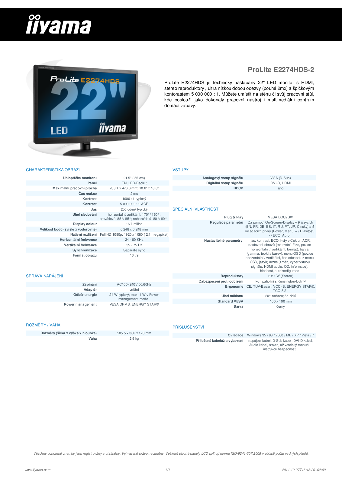 Iiyama PROLITE E2274HDS, PROLITE B2274HDS User Manual