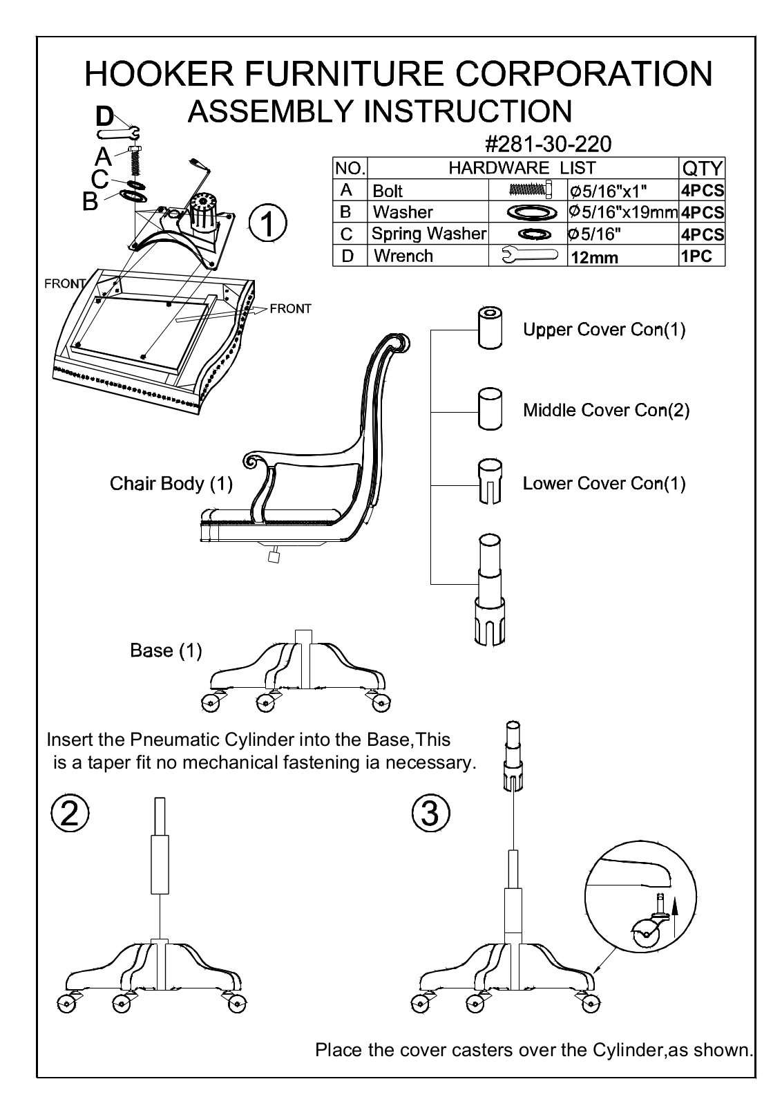 Hooker 281-30-220 Assembly Instructions