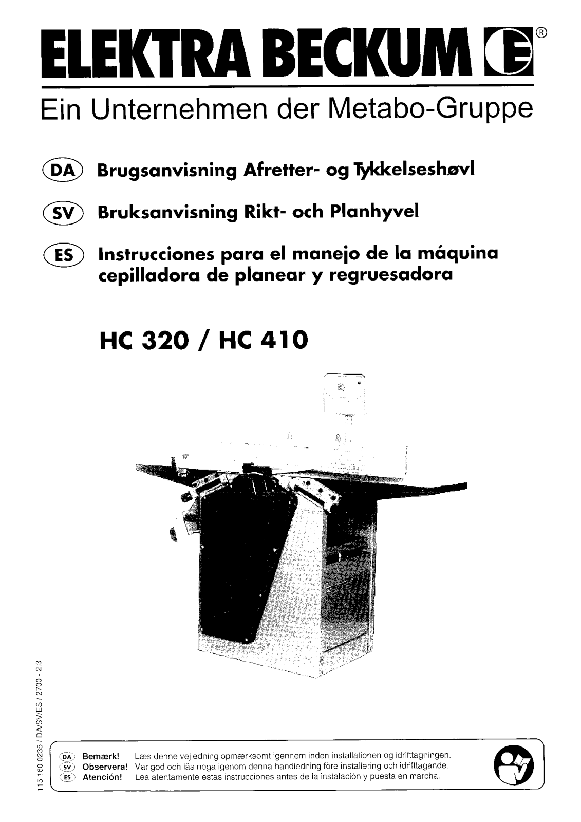 ELEKTRA BECKUM HC 320, HC 410 User guide - ManualMachine.com