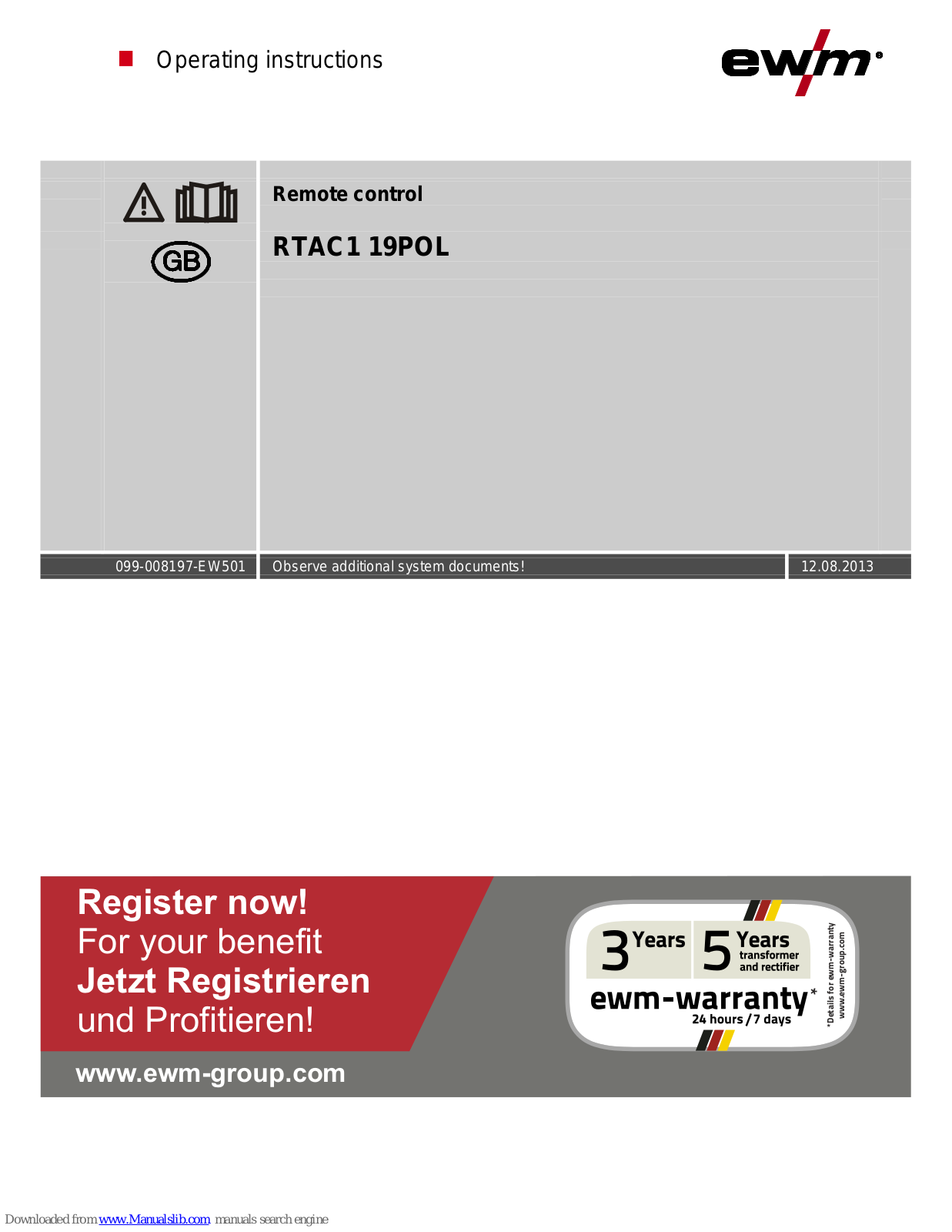 EWM RTAC1 19POL Operating Instructions Manual - ManualMachine.com