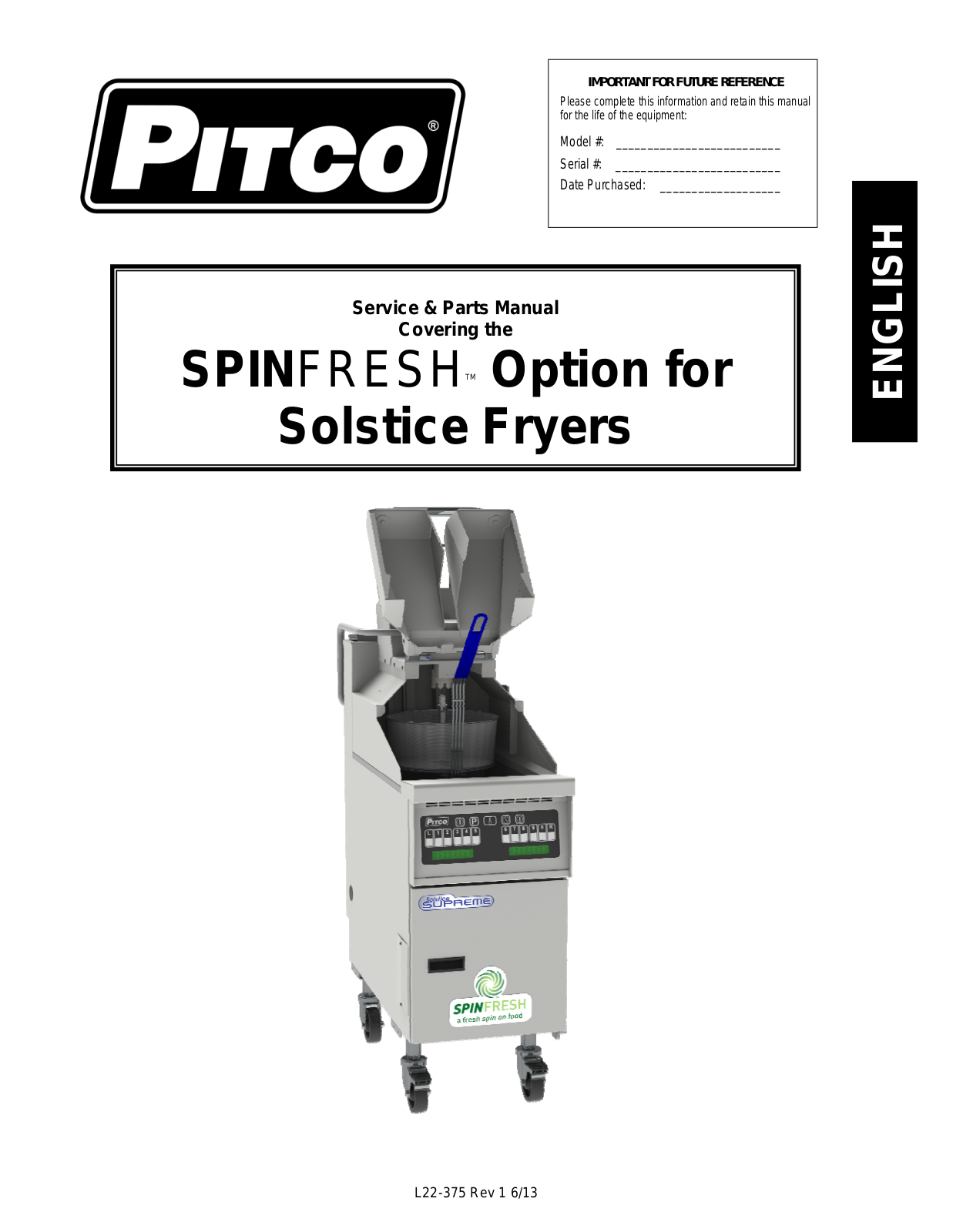 Pitco SPINFRESH Service Manual