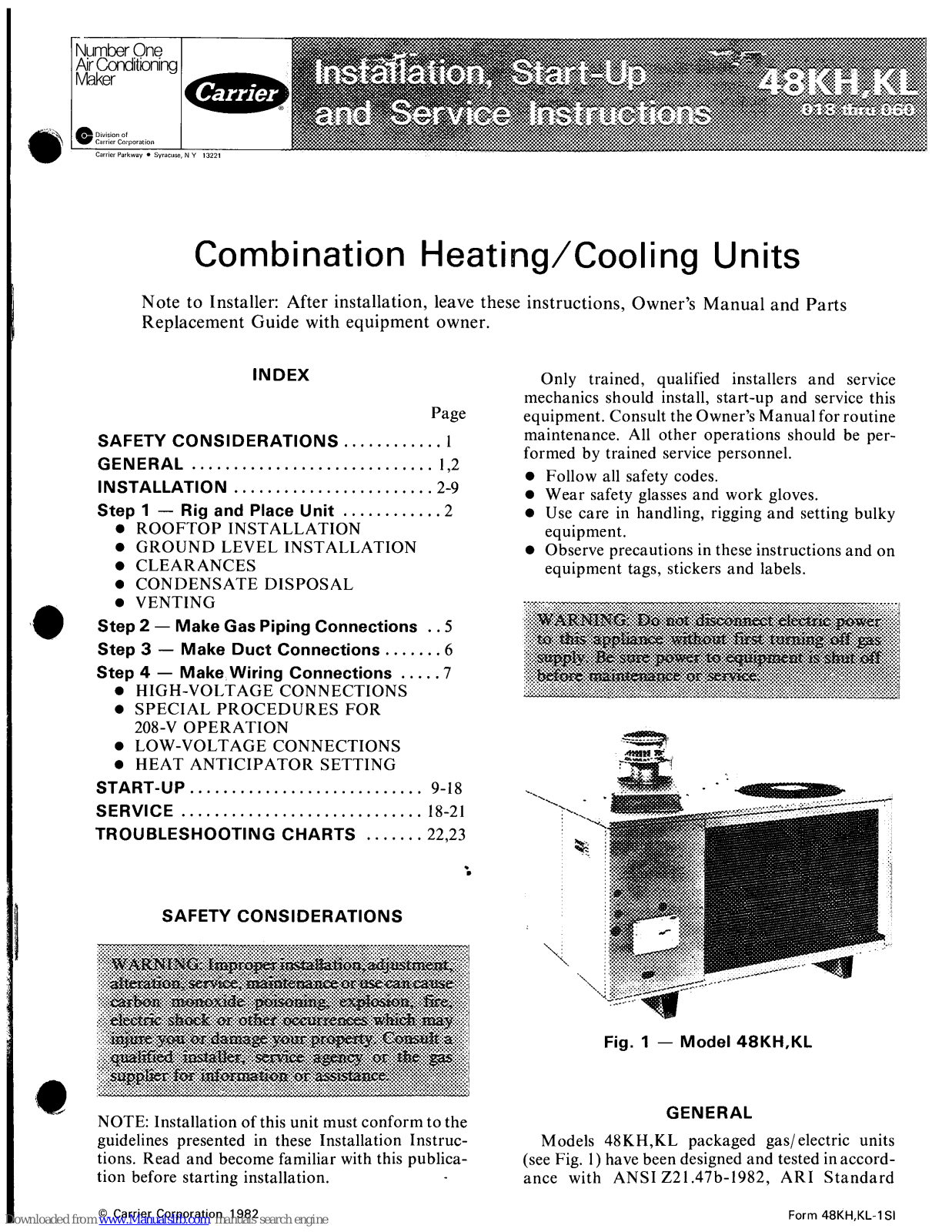 Carrier 48KH024, 48KH030, 48KH036, 48KH042, 48KH048 Installation, Start-up And Service Instructions Manual - ManualMachine.com