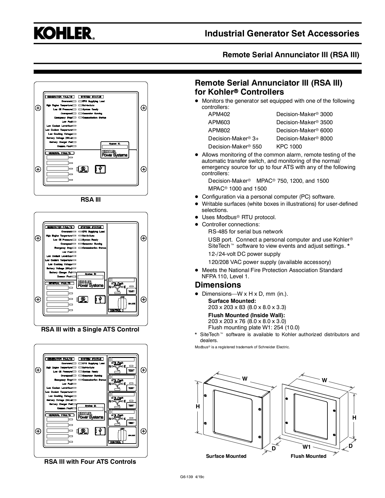 Kohler RSA III User Manual