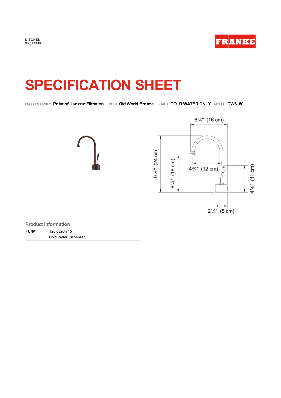 Franke DW6160C Specs