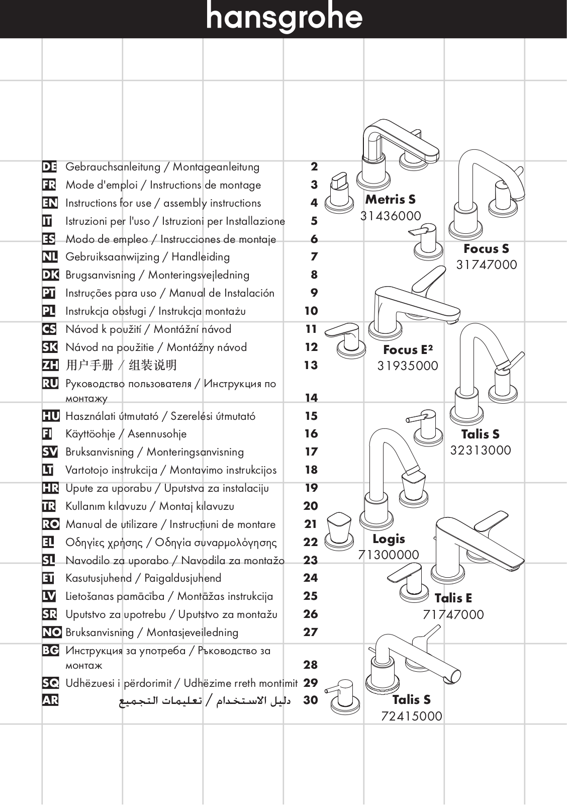 Hansgrohe 32313000, 71300000, 71747000, 72415000, 31935000 Instructions For Use/assembly Instructions