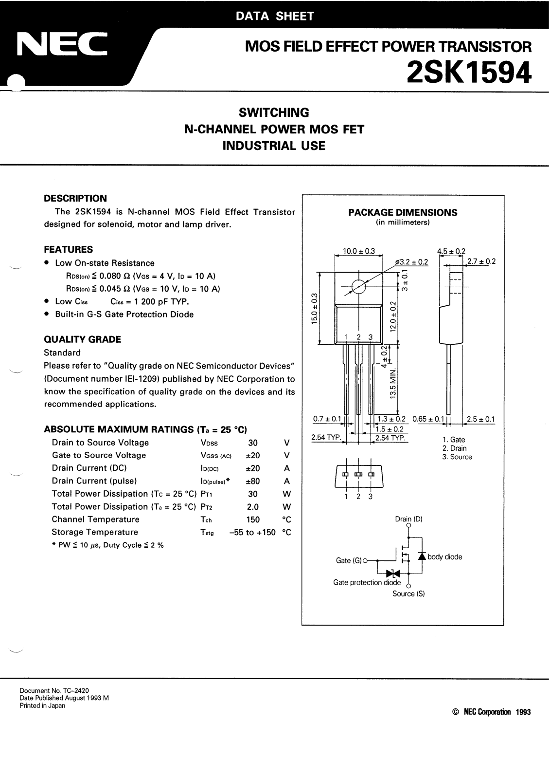 NEC 2SK1594 Datasheet