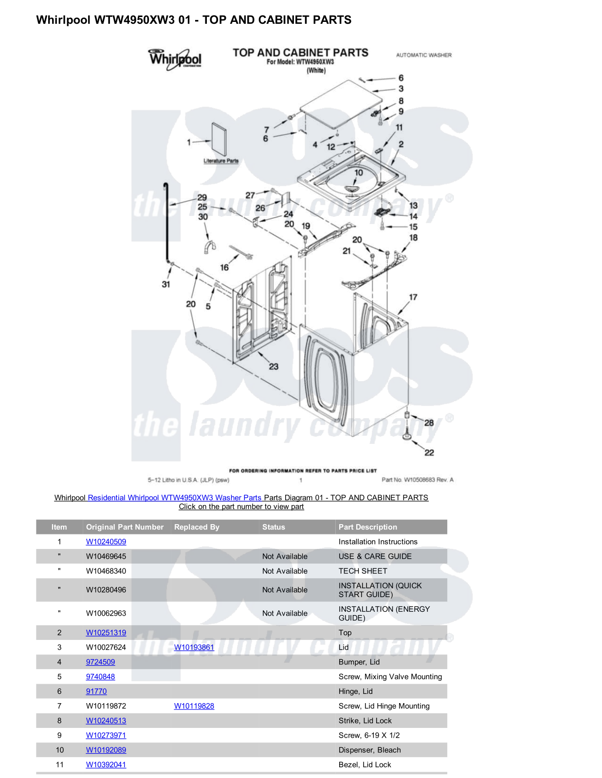 Whirlpool WTW4950XW3 Parts Diagram