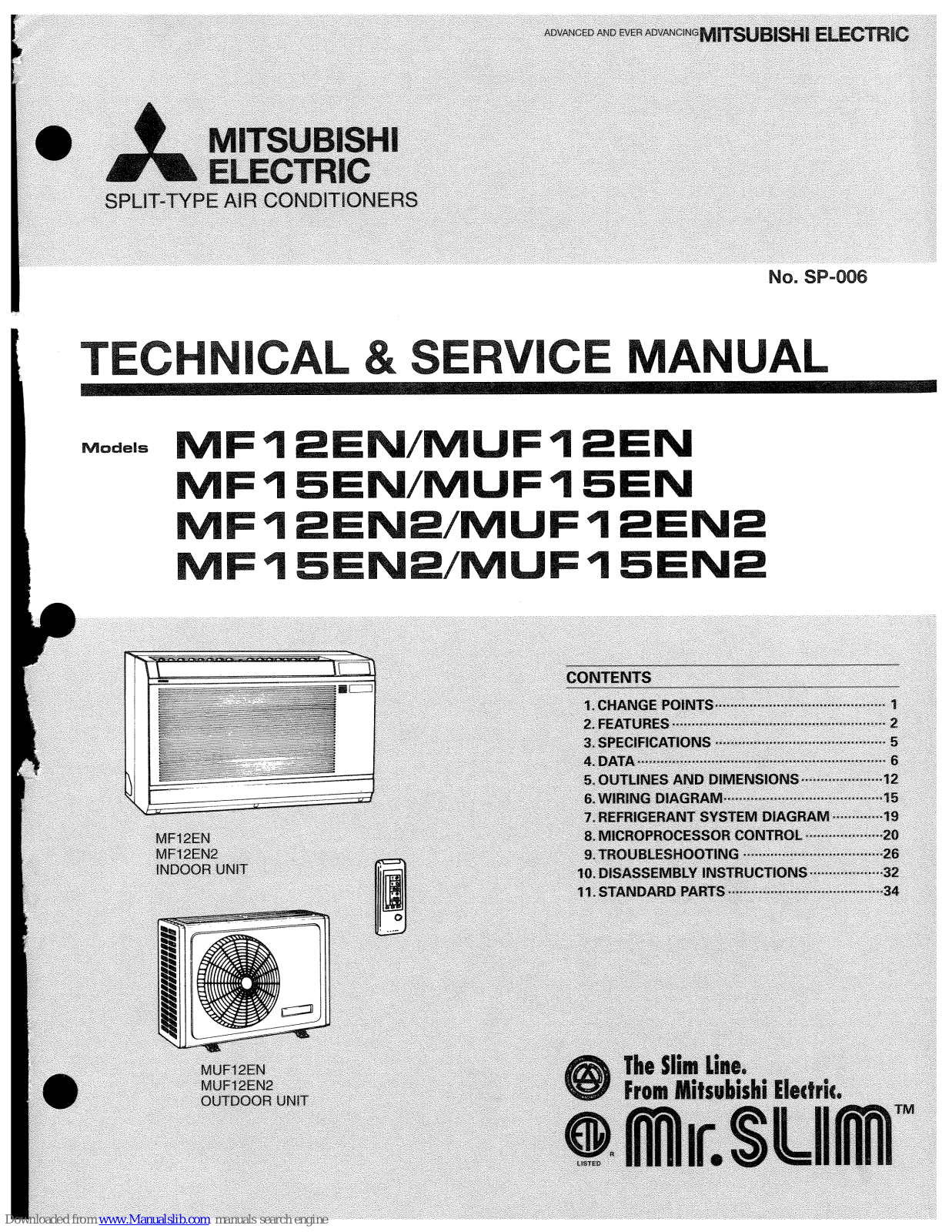 Mitsubishi Electric MF12EN, MUF12EN, MUF12EN2, MUF15EN, MUF15EN2 Service Manual