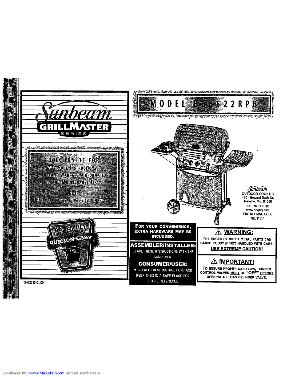 Sunbeam BG6522RPB Assembly Instructions Manual