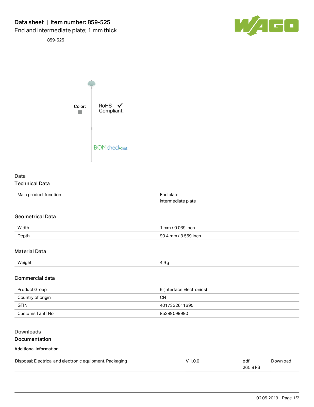 Wago 859-525 Data Sheet