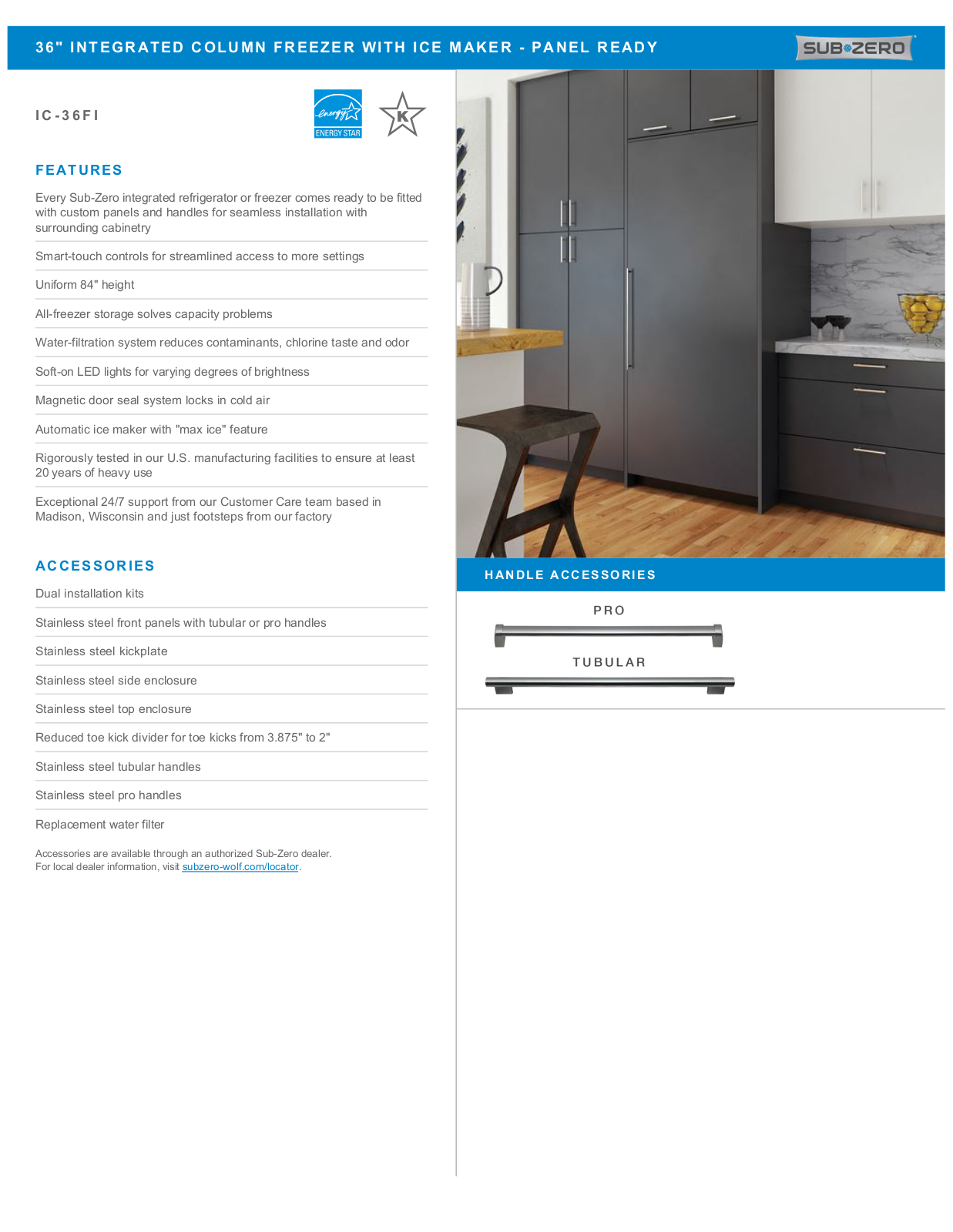 Sub-Zero IC36FILH, IC36FIRH Specification Sheet