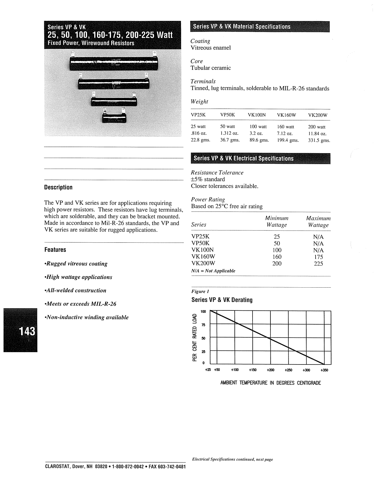 Clarostat-Honeywell Series VK, Series VP Catalog Page