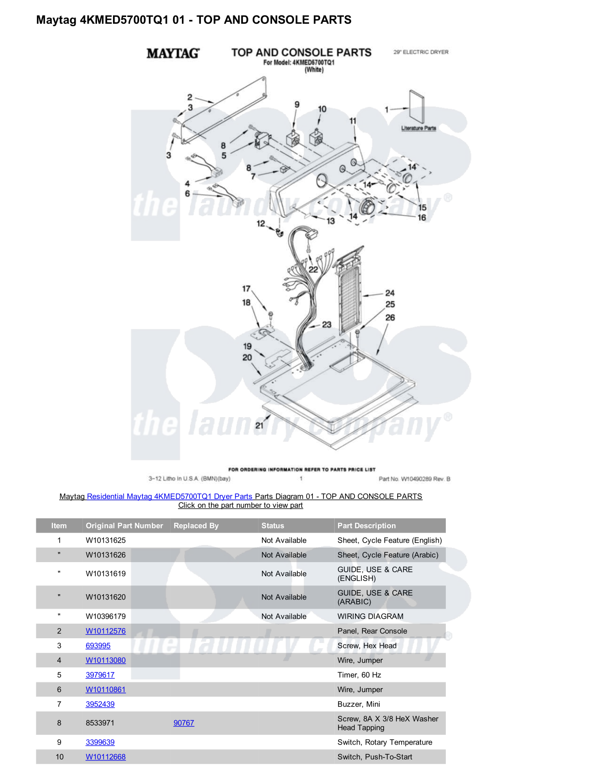 Maytag 4KMED5700TQ1 Parts Diagram