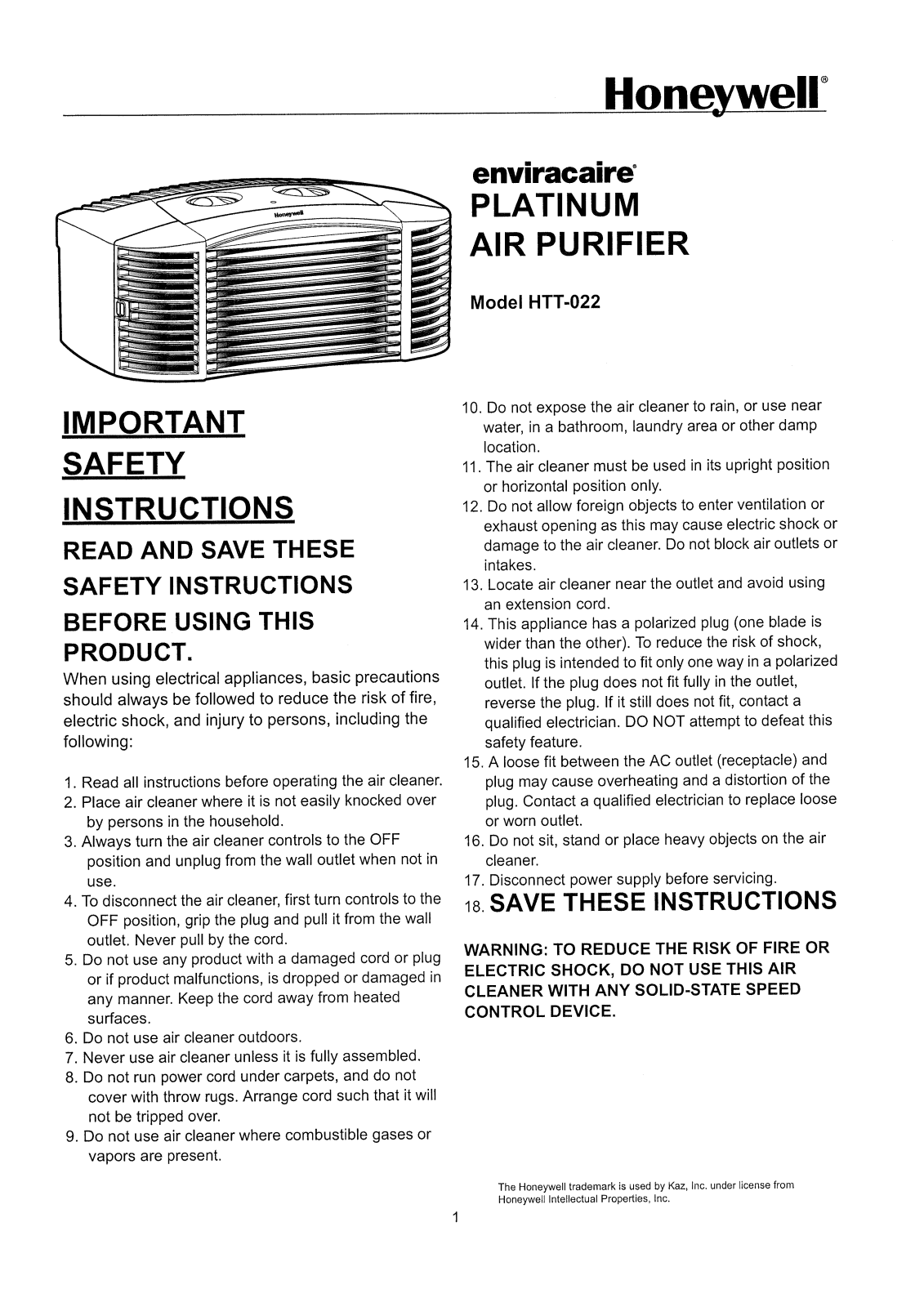 Kaz HHT-022 User Manual