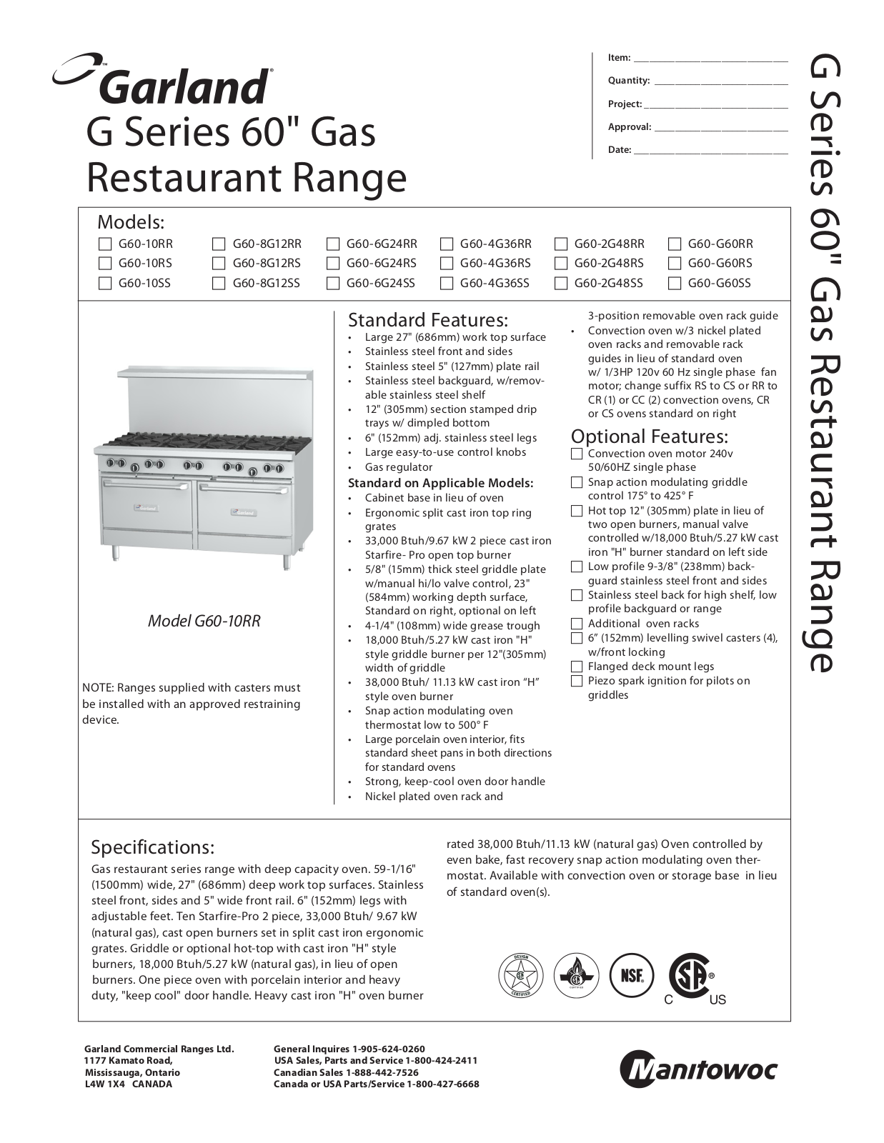 Garland G60-10RR User Manual