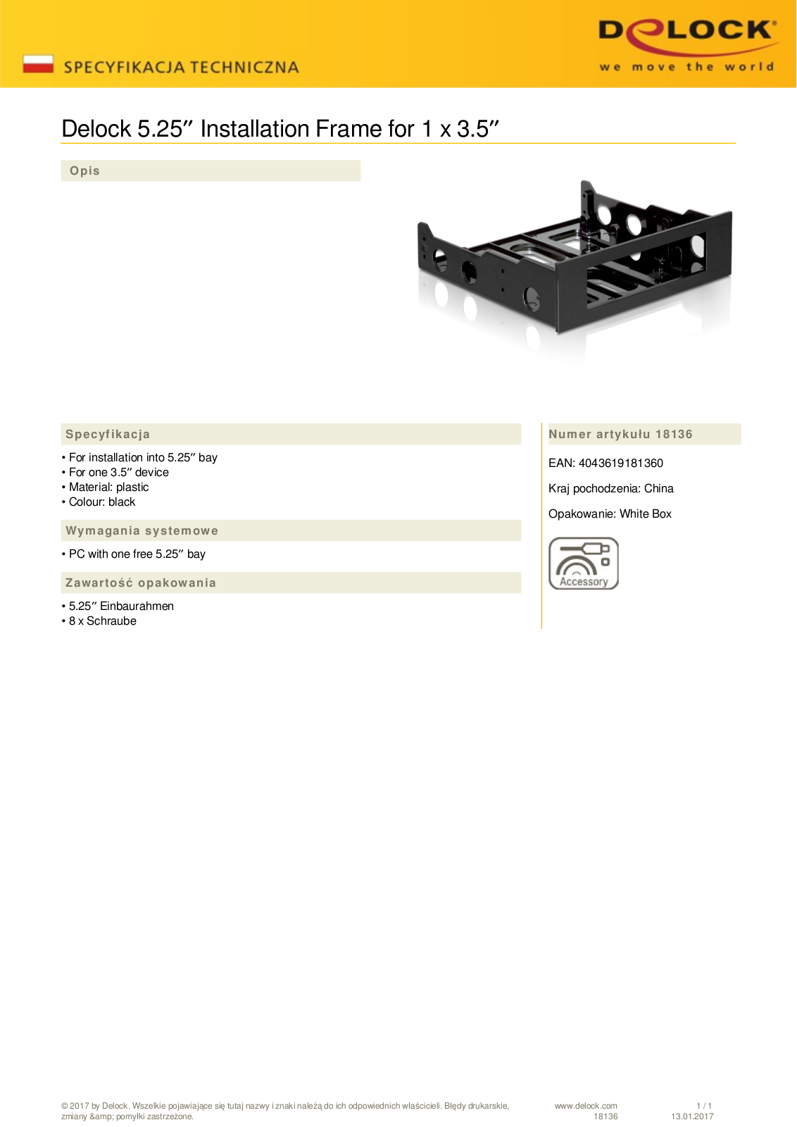 DeLOCK 5.25  mounting frame User Manual