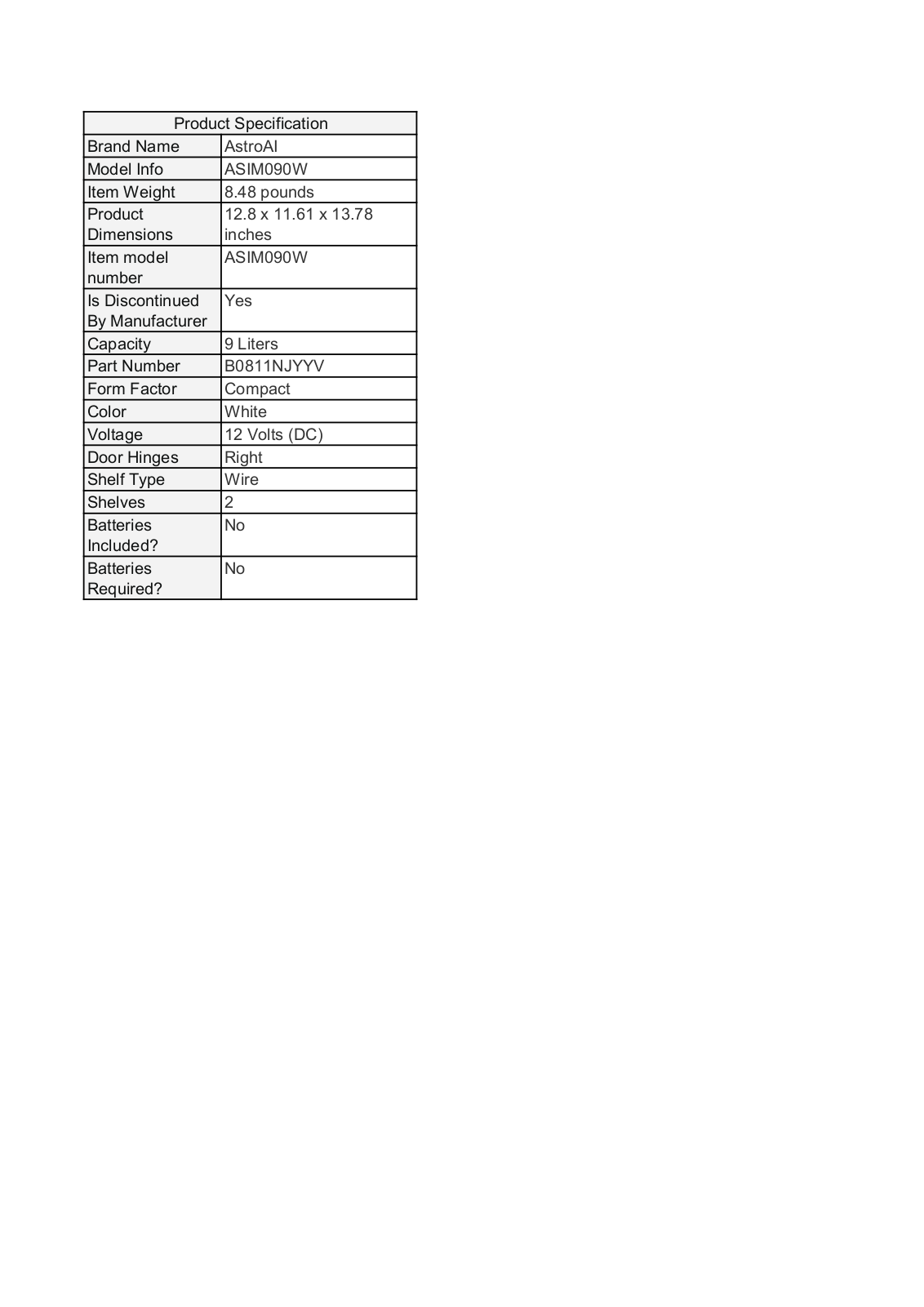 AstroAI AHRO1007 Specifications - ManualMachine.com