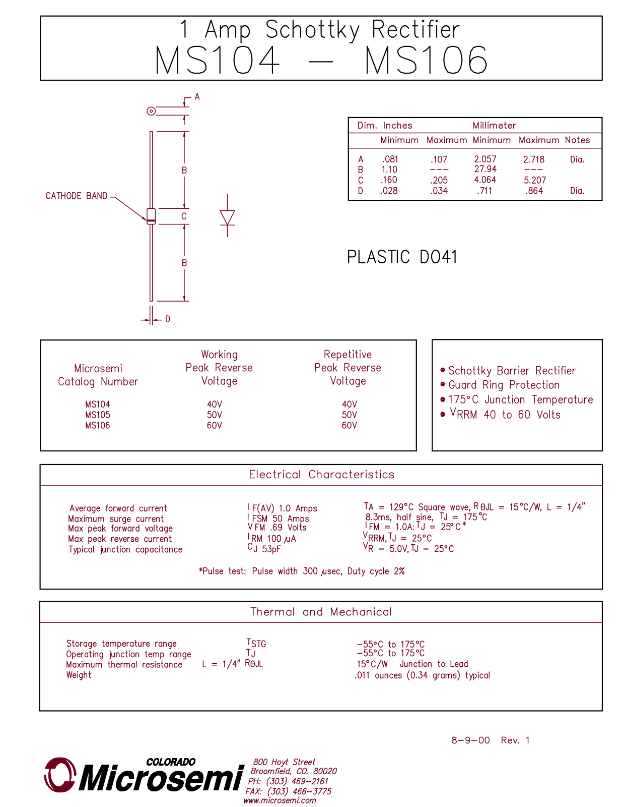 Microsemi Corporation MS105, MS104, MS106 Datasheet