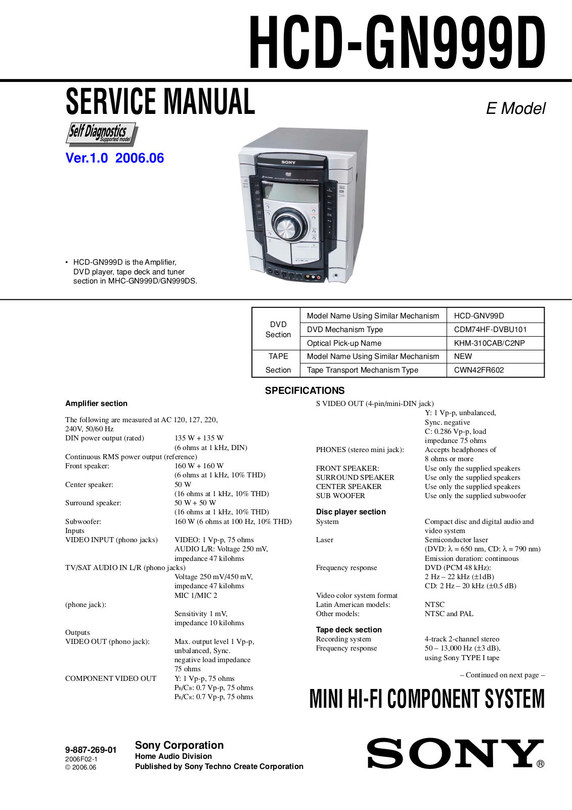 Sony HCD-GN999D Service manual