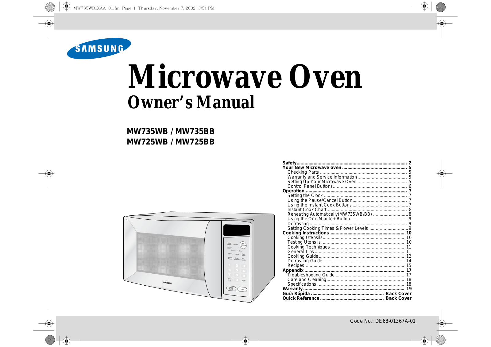 Samsung MW725BB, MW735WB, MW725WB User Manual