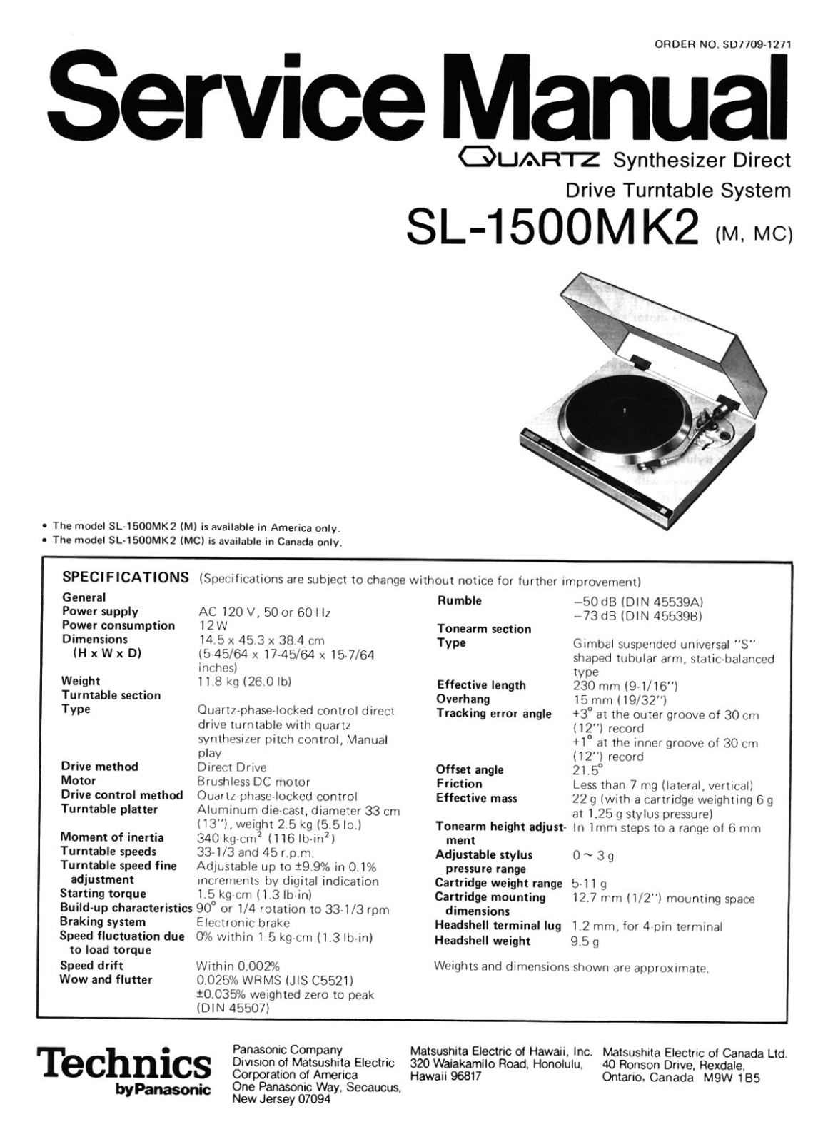 Technics SL-1500 Mk2 Service manual