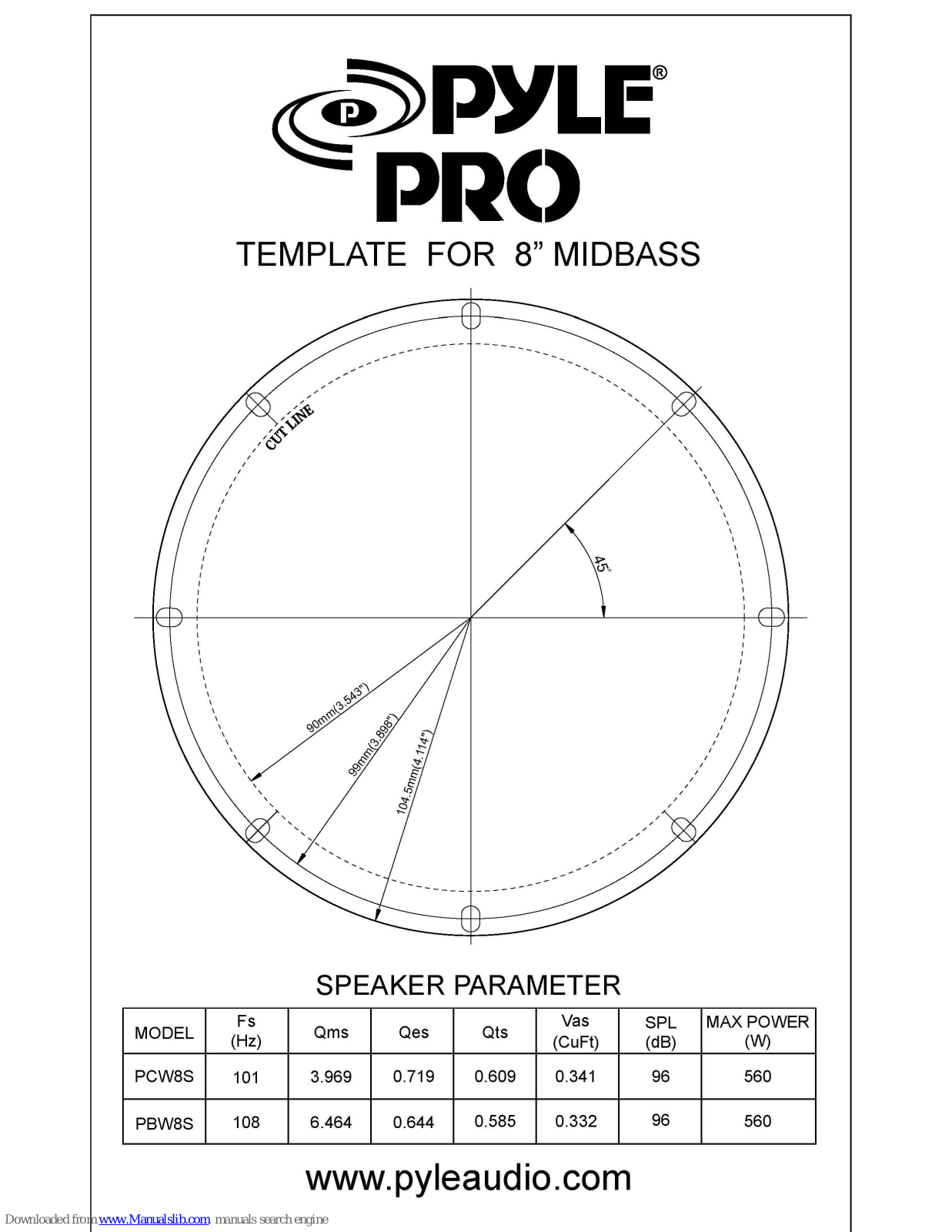 Pyle Pro PBW8S, PCW8S Template Manual