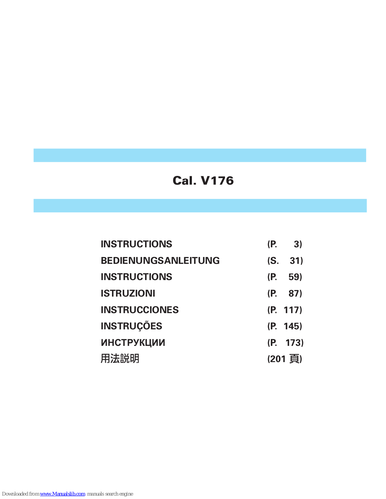 Seiko Cal. V17, Cal. V176 Instructions Manual