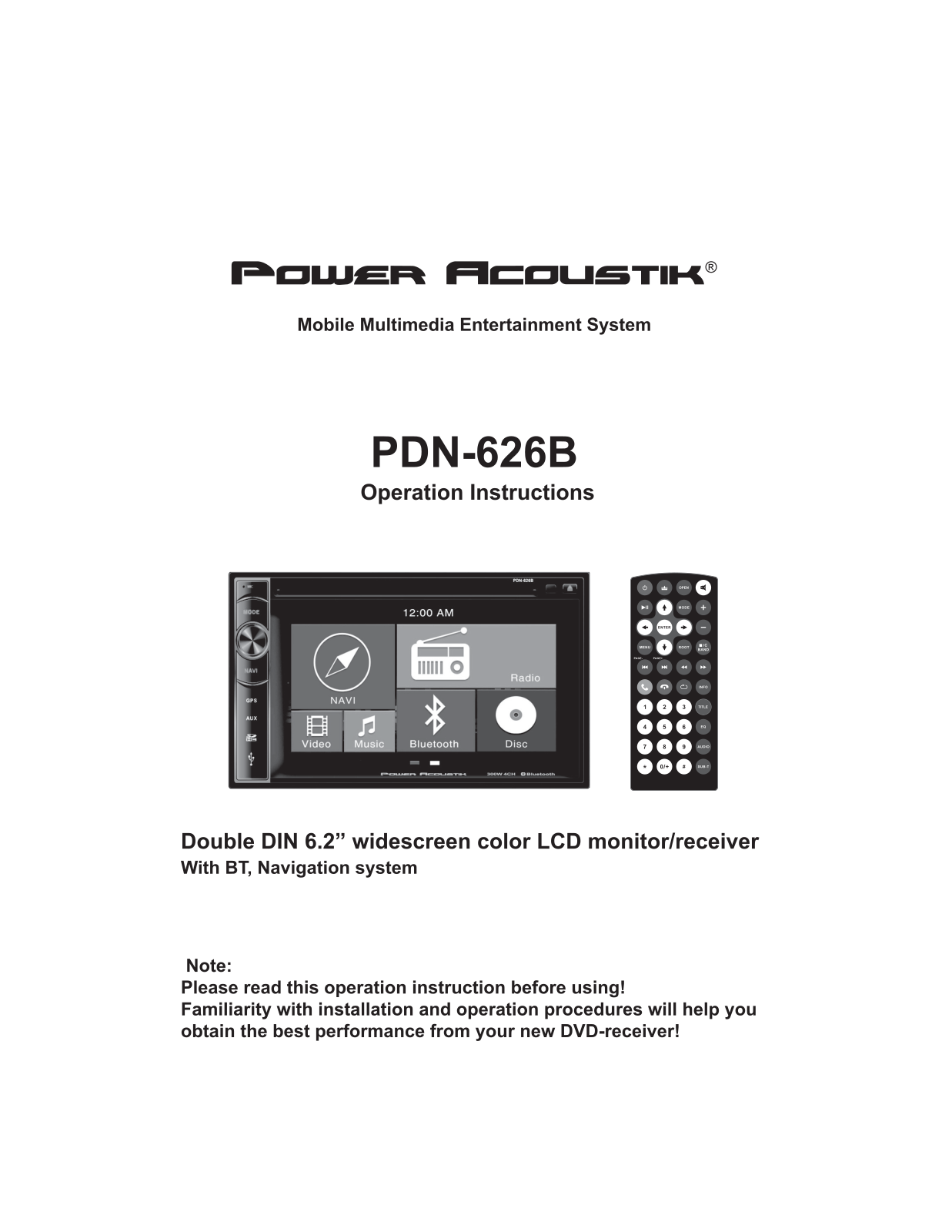 Power Acoustik PDN-626B Operation Instructions Manual