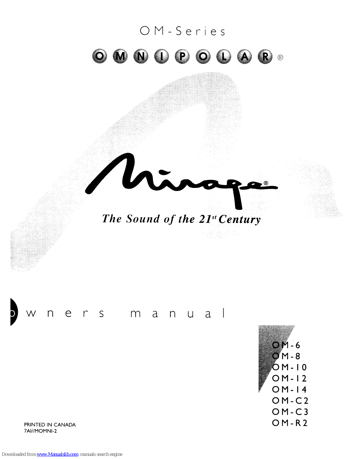 Mirage OM-C2, OM-C3, OM-R2, OM-14, OM-12 Owner's Manual