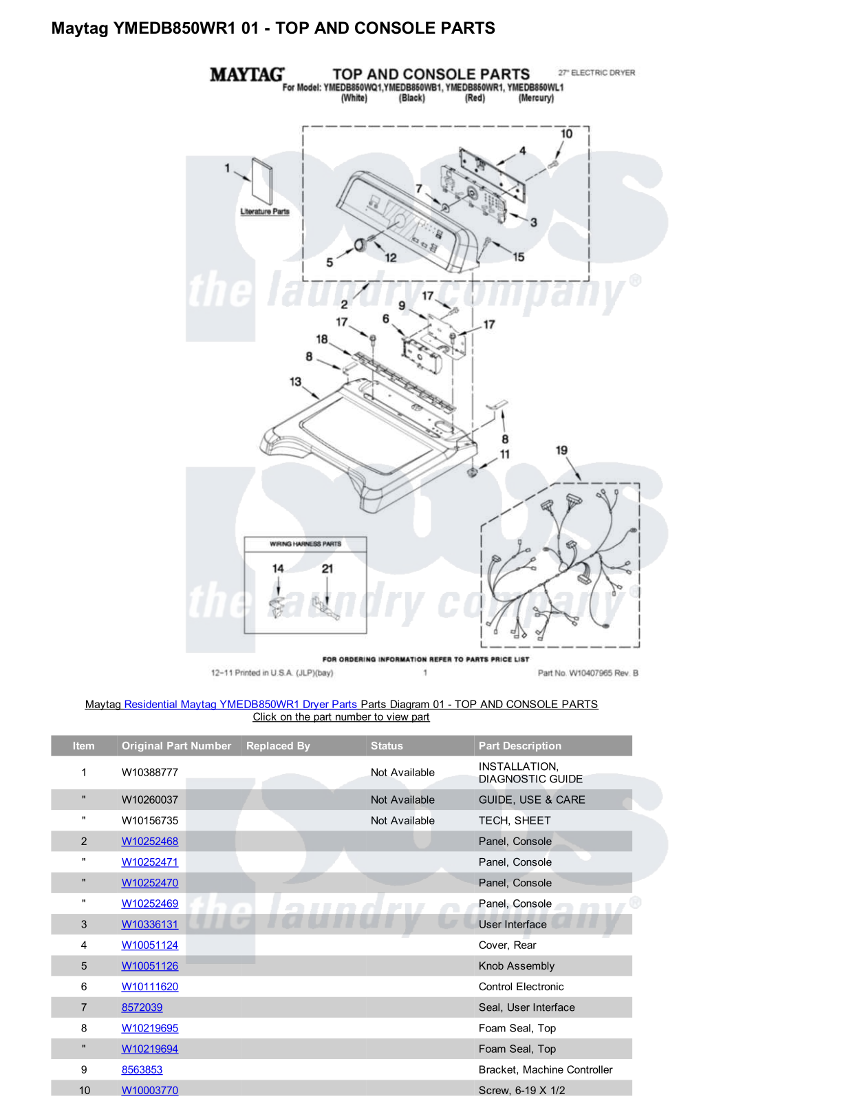 Maytag YMEDB850WR1 Parts Diagram