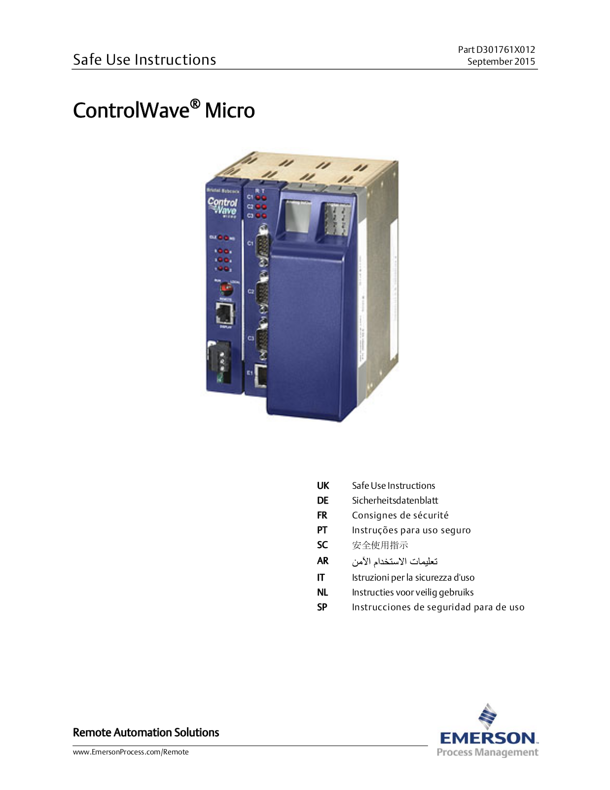 Fisher ControlWave Micro Process Automation Controller Safe Use Instructions Manuals & Guides