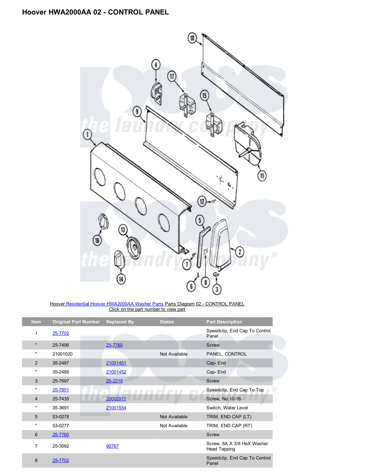 Hoover HWA2000AA Parts Diagram