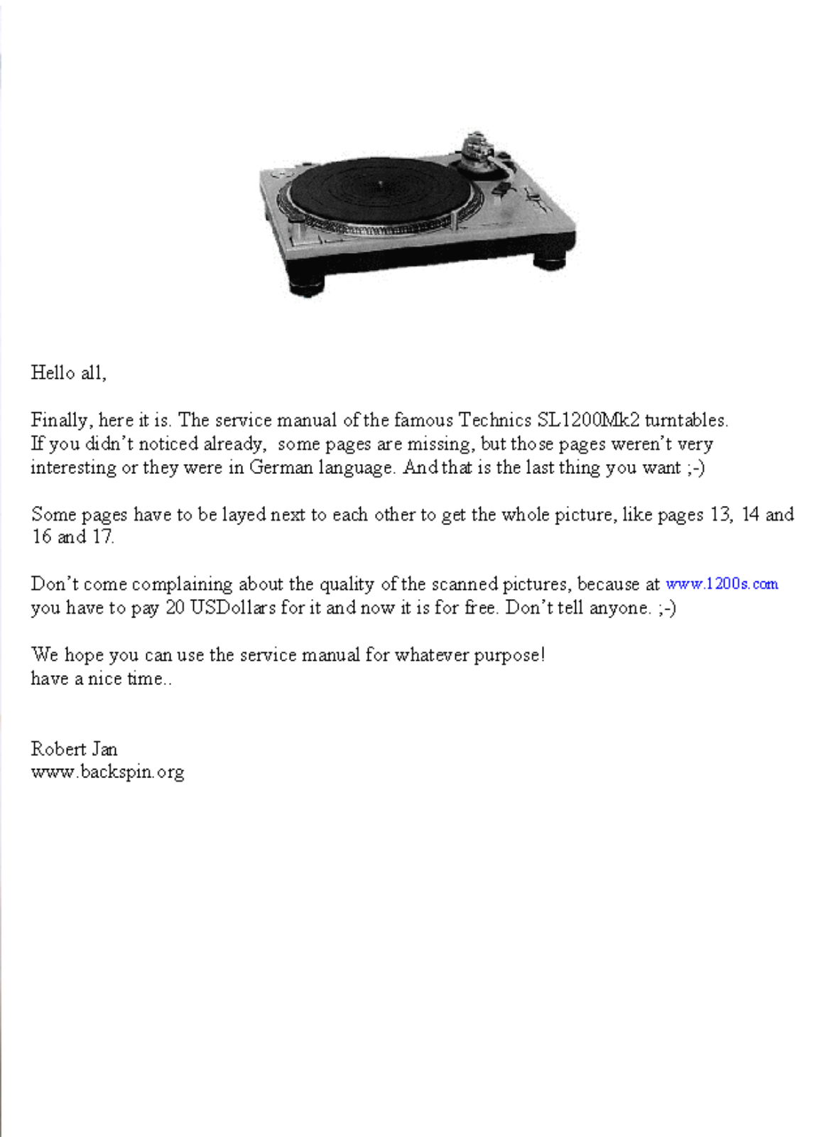 Technics SL-1210 Mk2 Service manual