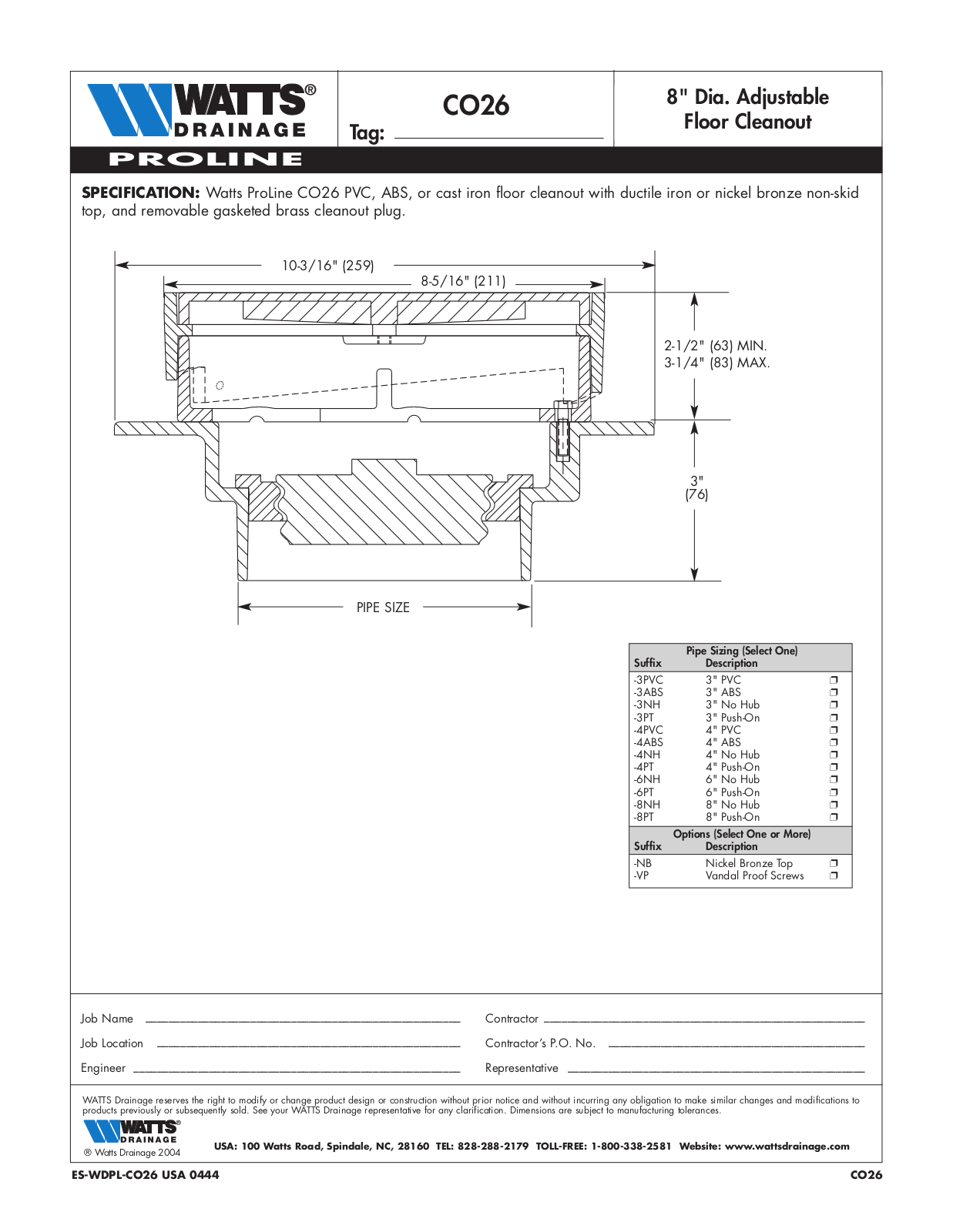 Watts CO26 User Manual