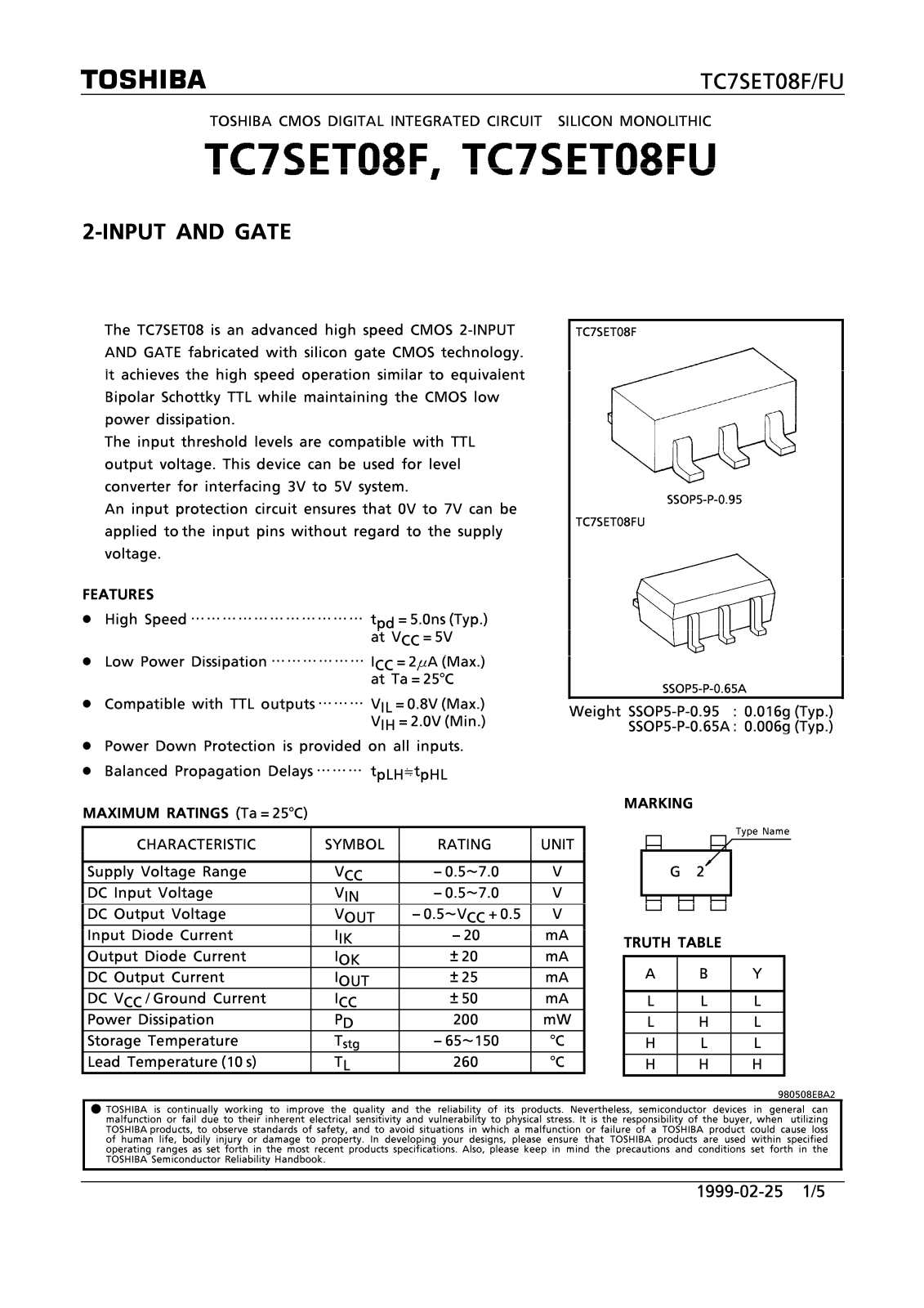 Toshiba TC7SET08FU, TC7SET08F Datasheet