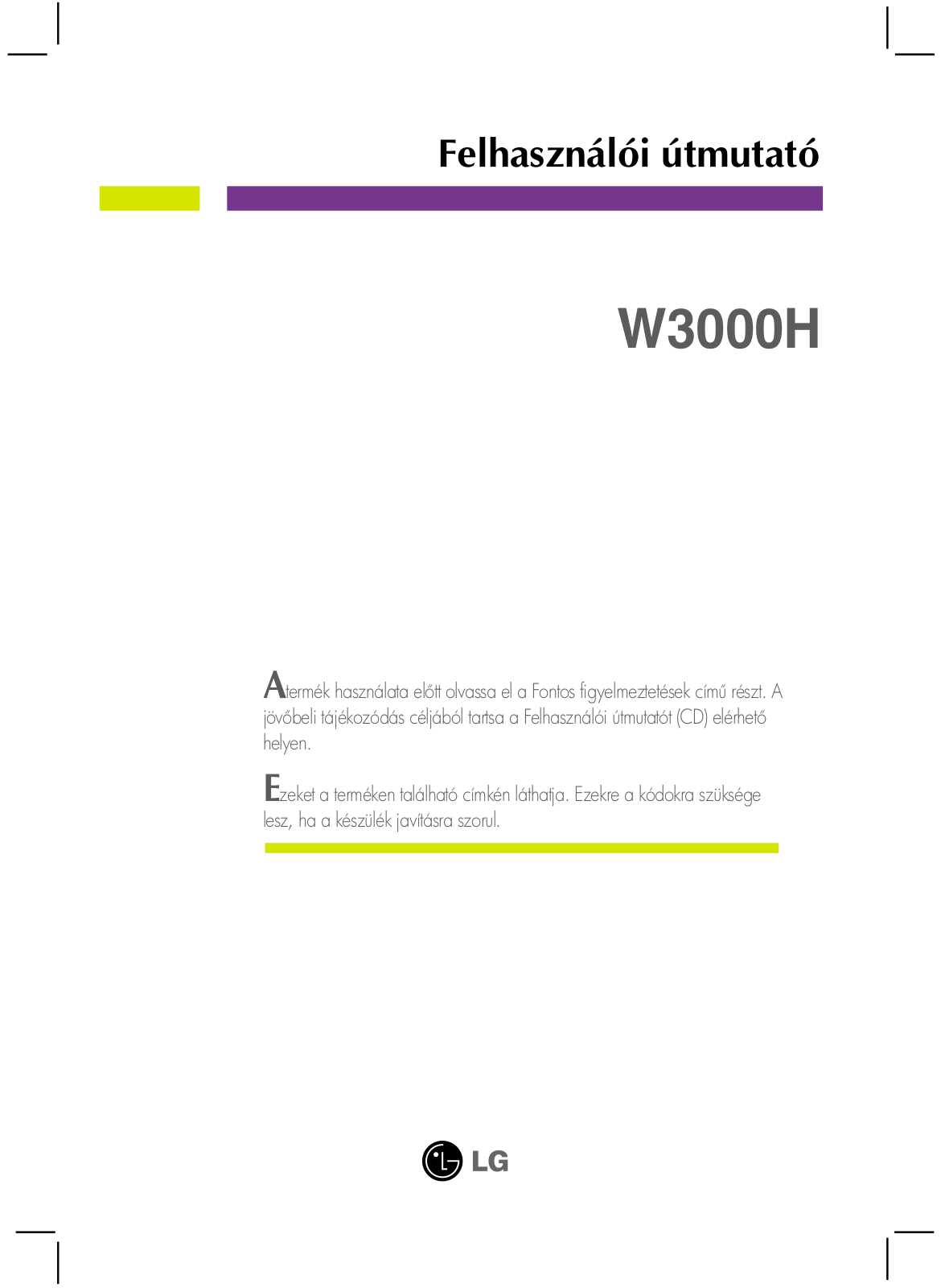 Lg W3000H User Manual