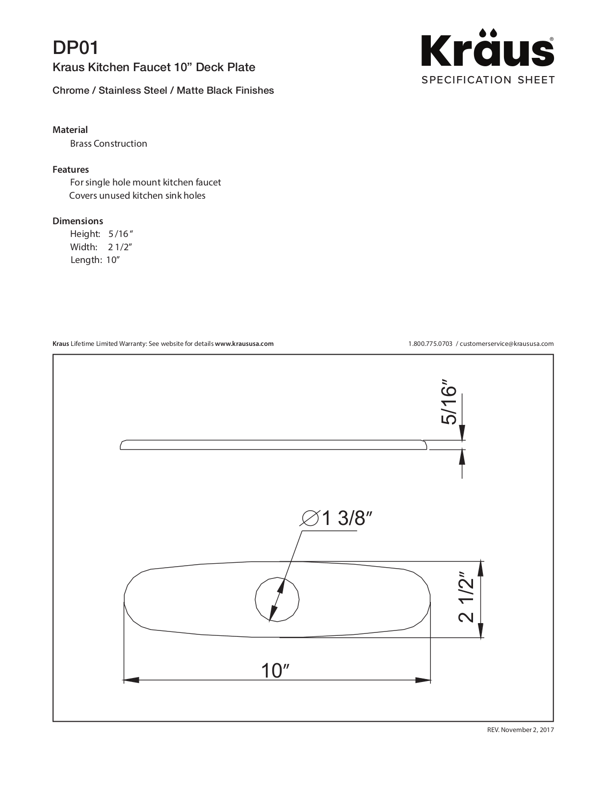 Kraus DP01CH Specs