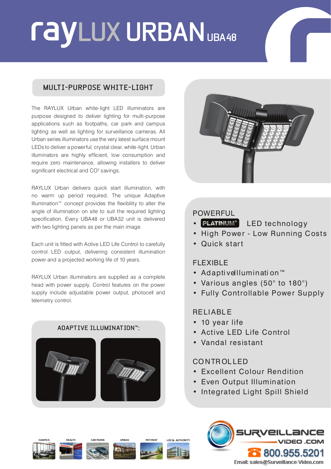 Raytec UBA-48-AI-120, UBA-48-AI-120H-80V, UBA-48-AI-50, UBA-48-AI-80H-120V Specsheet