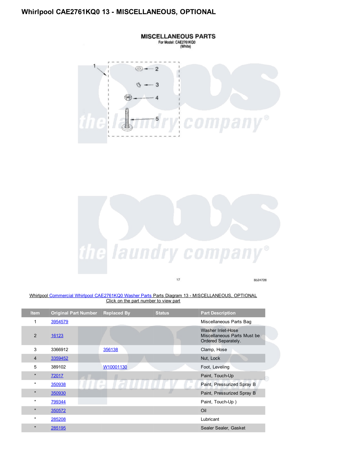 Whirlpool CAE2761KQ0 Parts Diagram