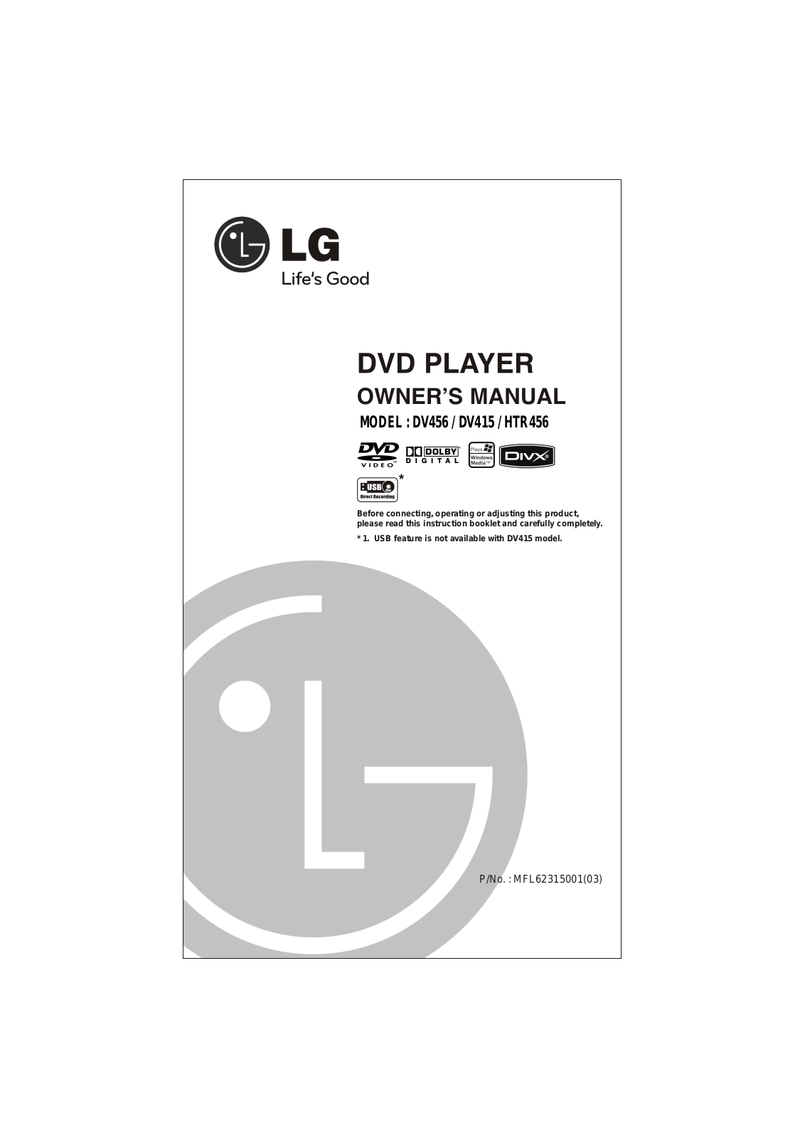 LG DV415-P, DV456-P, HTR456-P Owner’s Manual