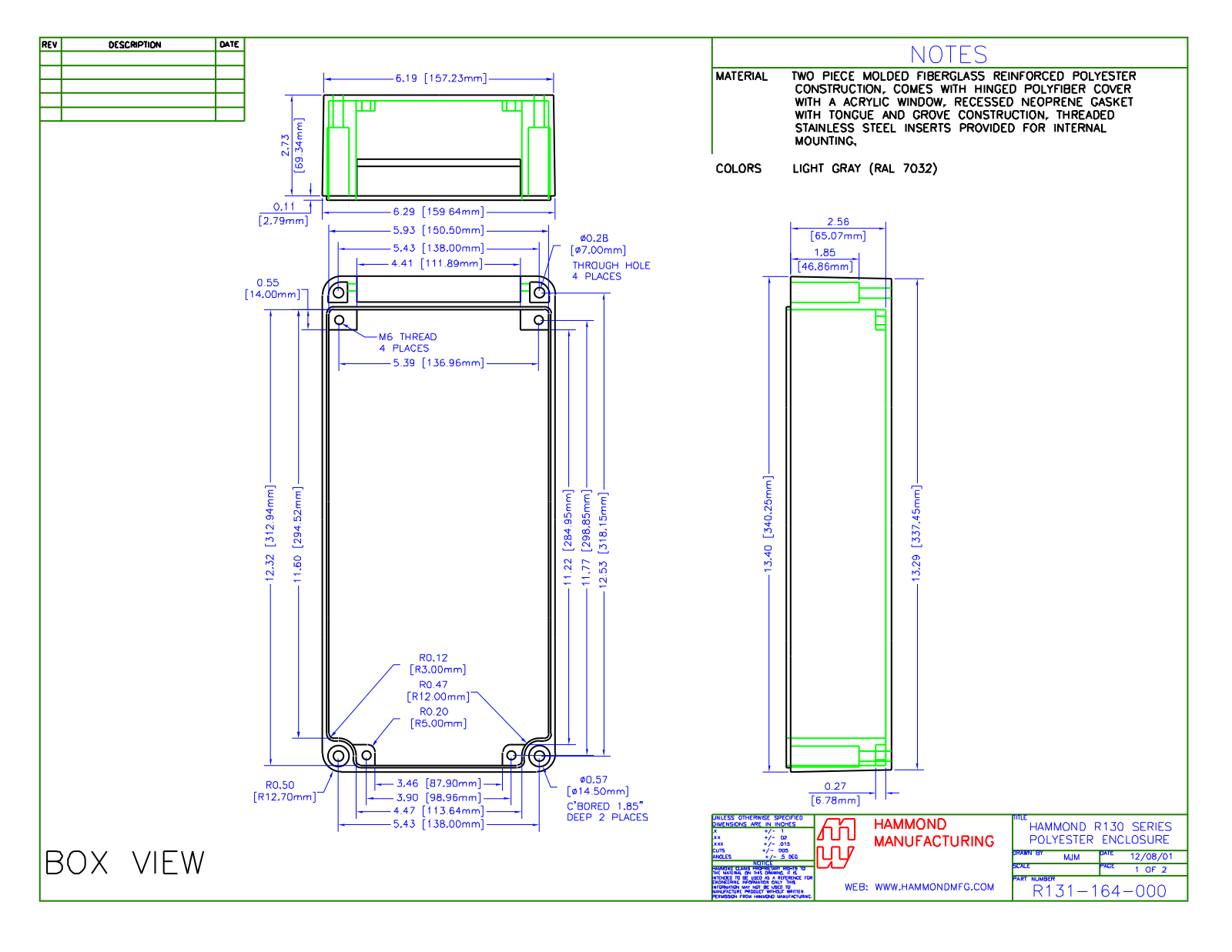 Hammond Manufacturing R131-164-000 technical drawings