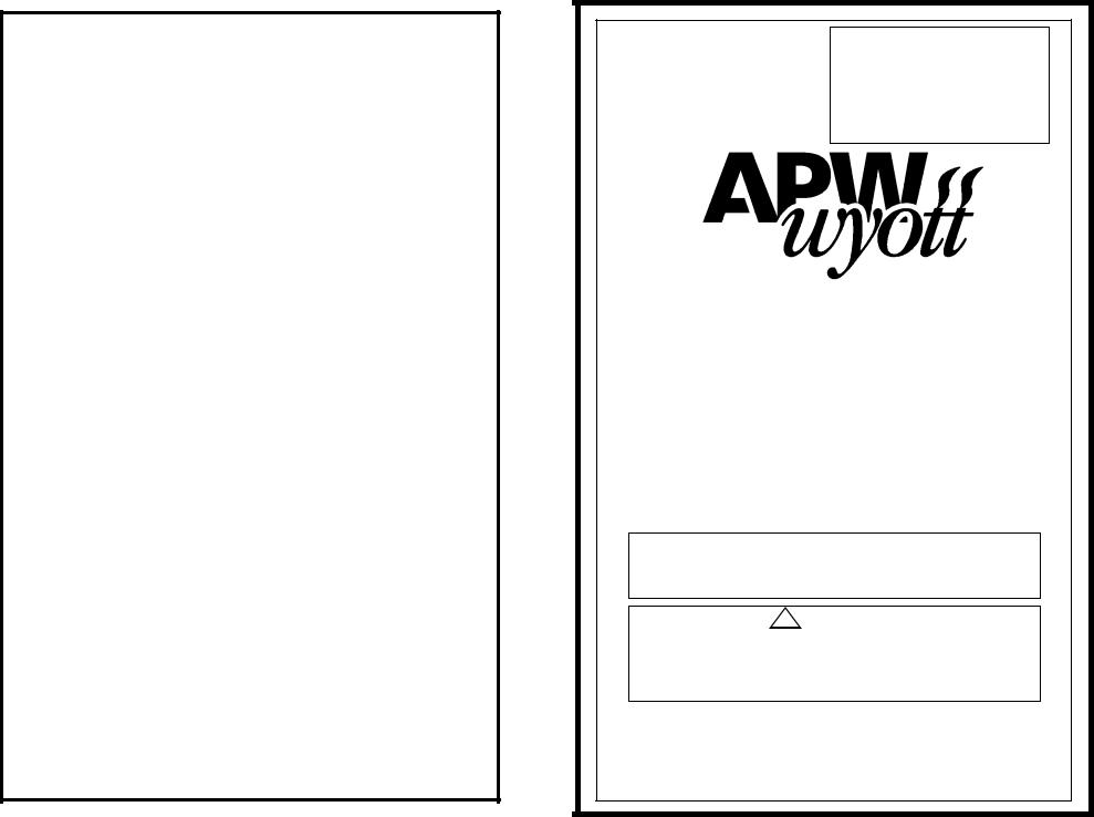 APW Wyott HR-30 Installation  Manual