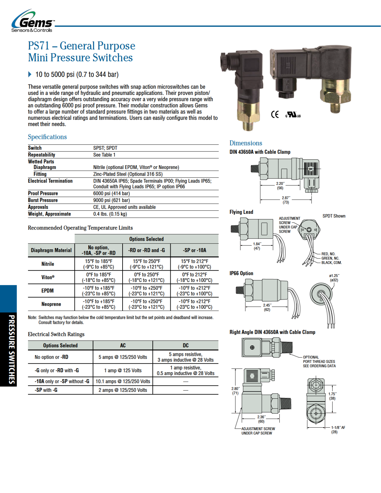 Gems Sensors & Controls Ps71 Catalog Page