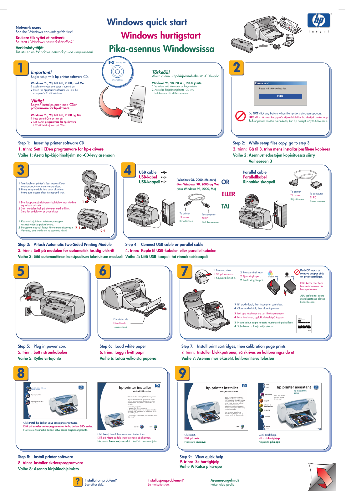 Hp DESKJET 980C QUICK START GUIDE