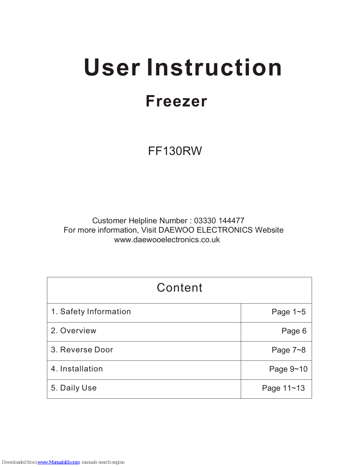 DAEWOO FF130RW User Instructions