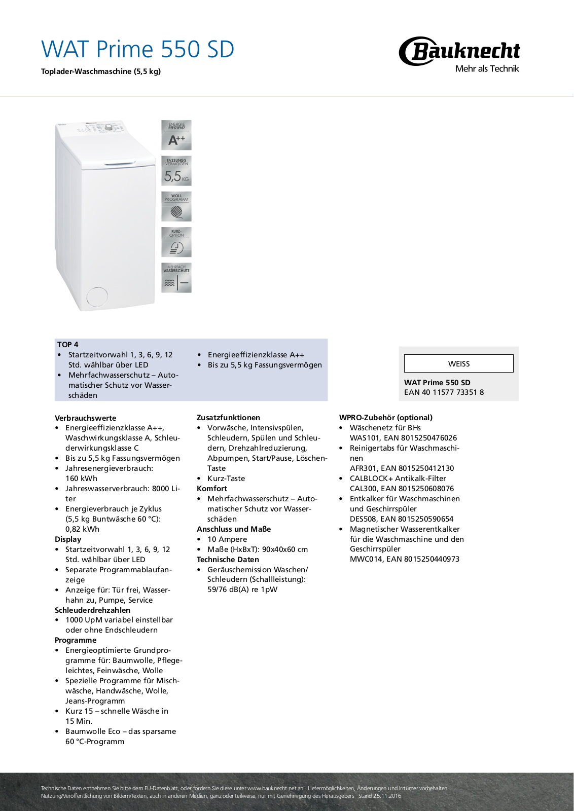 Bauknecht WAT Prime 550 SD User Manual