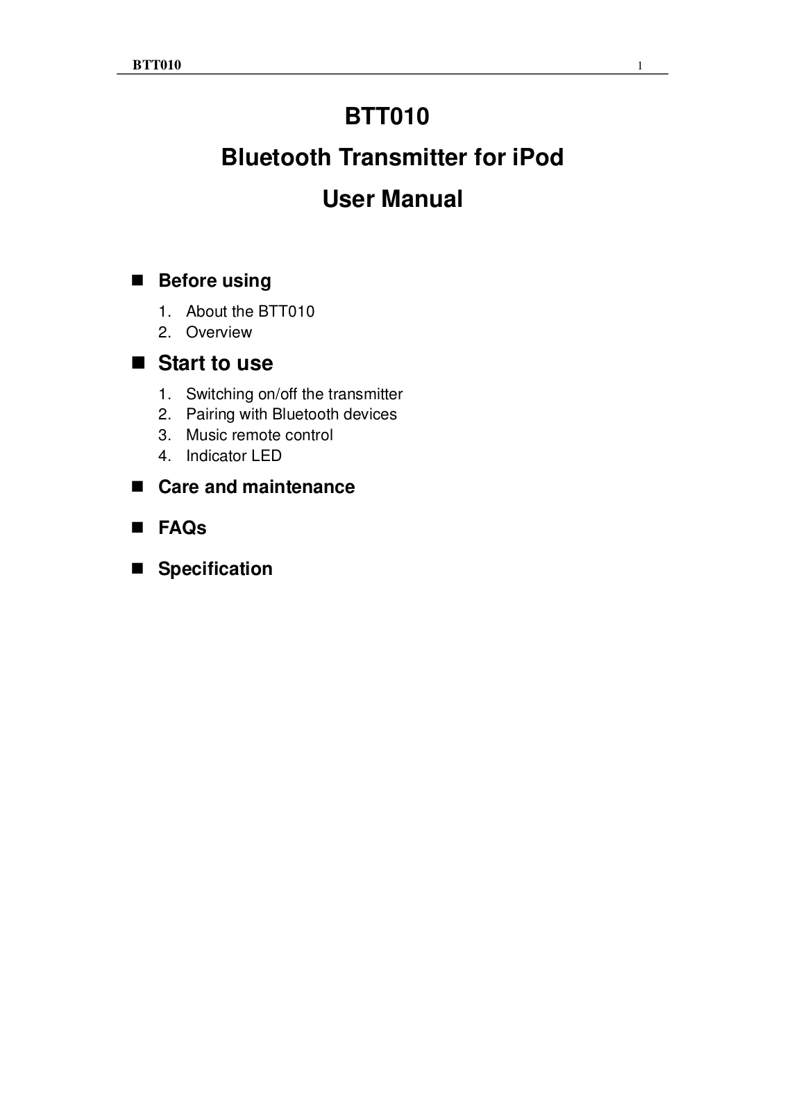 Zhongshan K mate General Electronics BTT010 User Manual