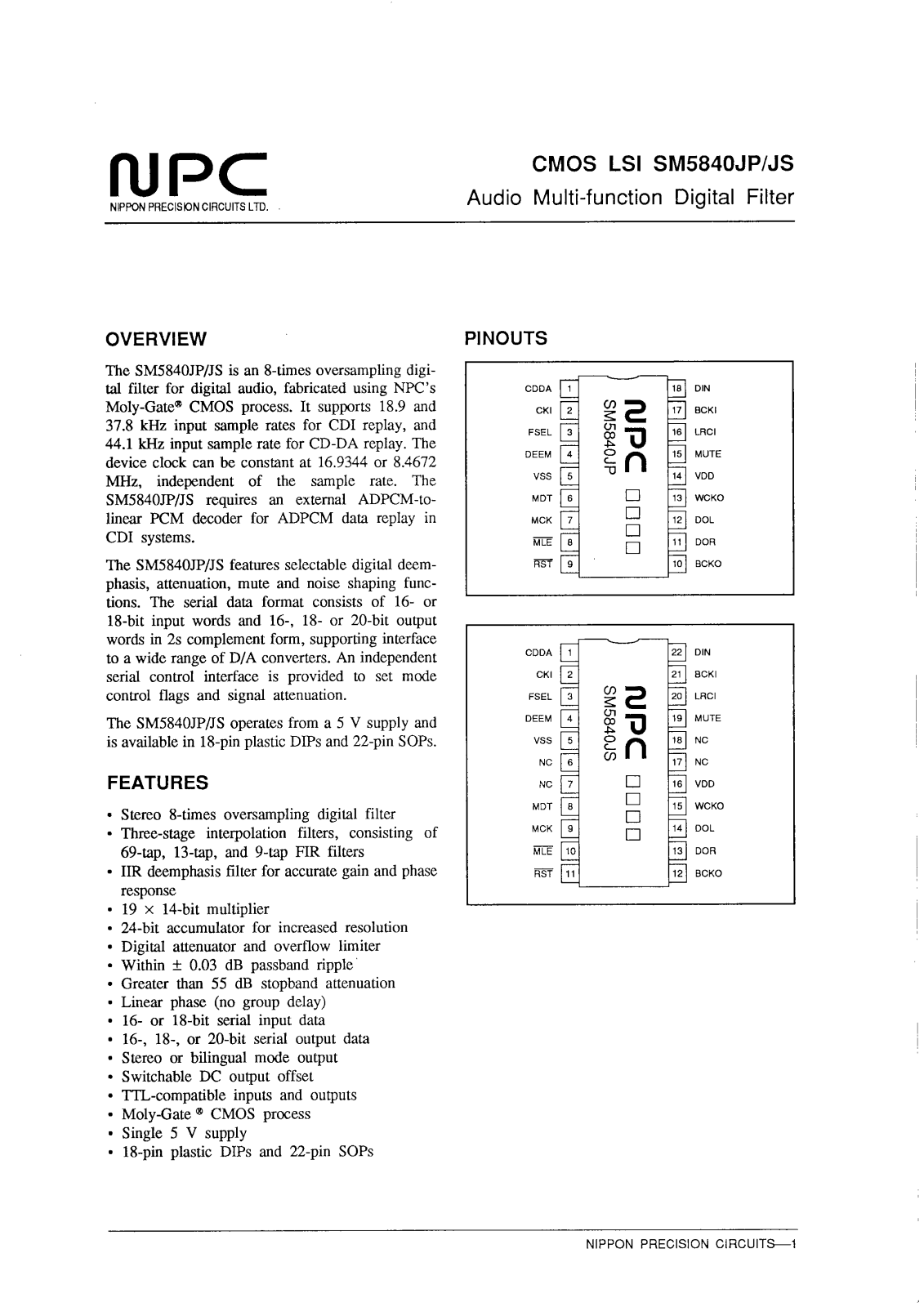 NPC SM5840JS, SM5840JP Datasheet