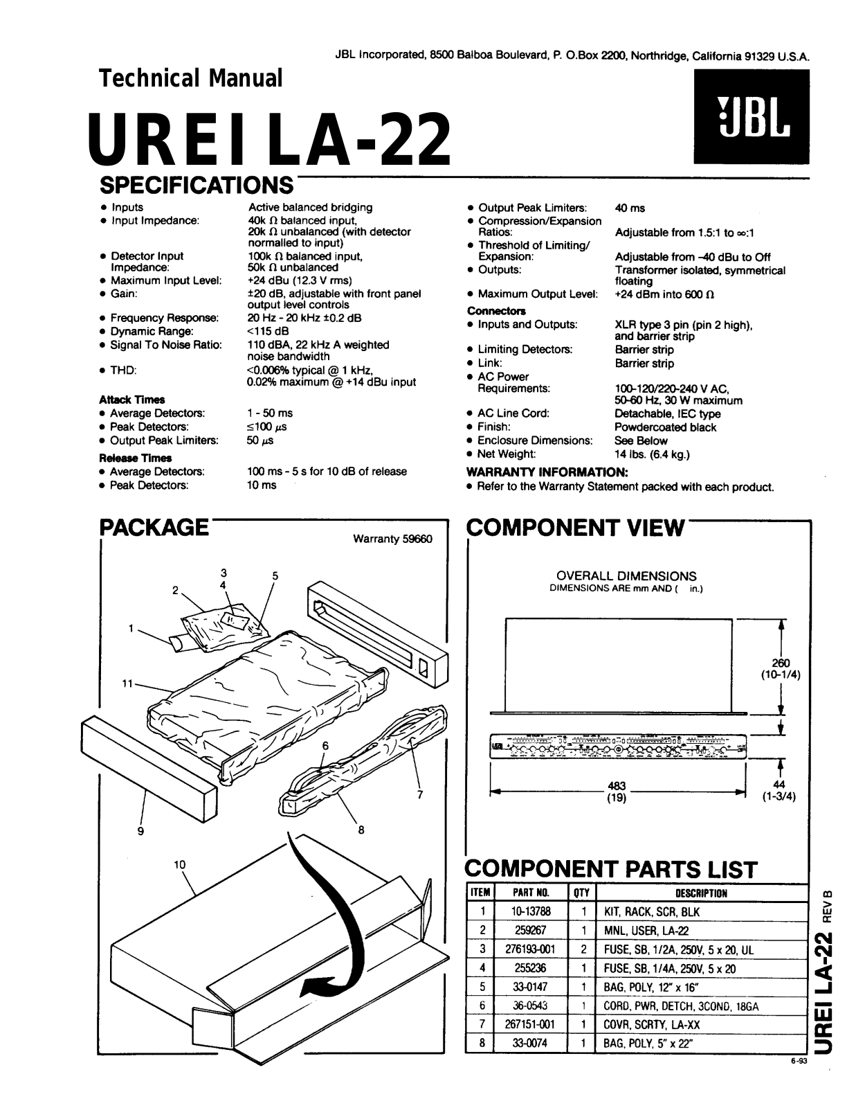 JBL LA22 Technical Manual - ManualMachine.com