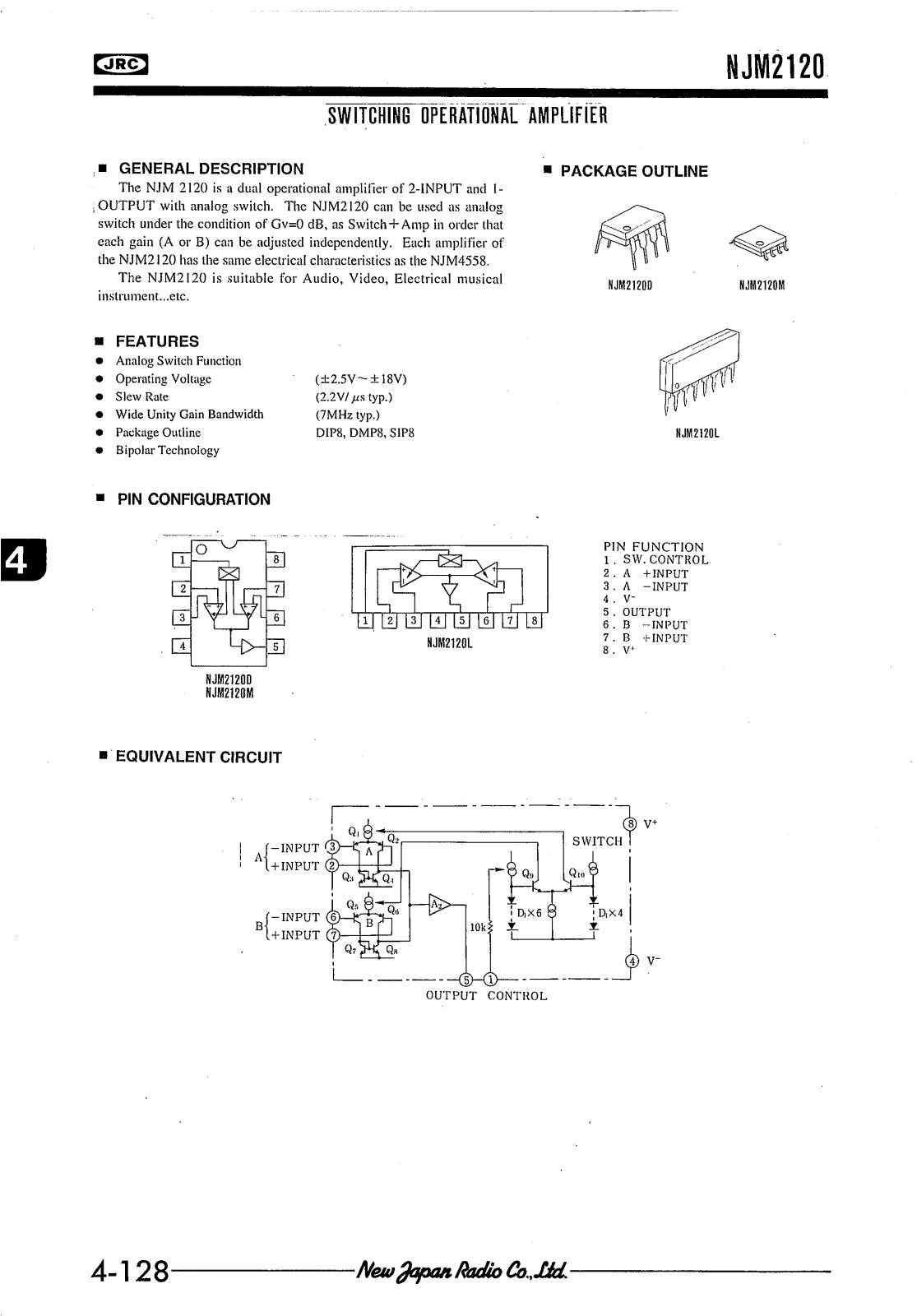 JRC NJM2120L, NJM2120D, NJM2120M Datasheet